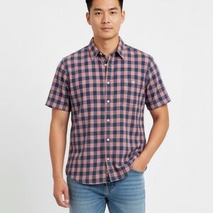 Faherty Men’s Blue and Pink Checkered Casual Shirt Button Down Plaid Cotton XL